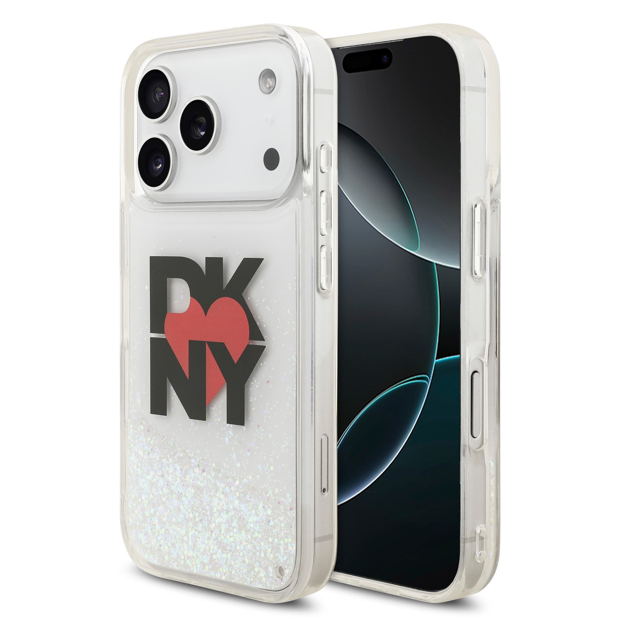 iPhone 17 Pro - DKNY Liquid Glitter With Printed Heart Of NY Logo Transparent