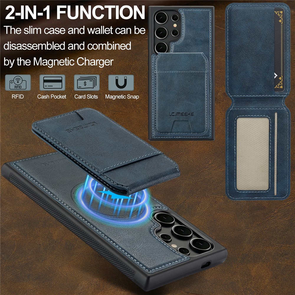 Samsung Galaxy S26 Ultra - LC.IMEEKE Case Leather With Wallet Blue — estuche (foto 2 de 14)