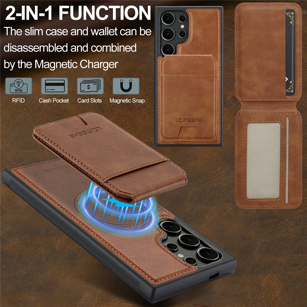 Samsung Galaxy S26 Ultra - LC.IMEEKE Case Leather With Wallet Brown — estuche (foto 2 de 14)