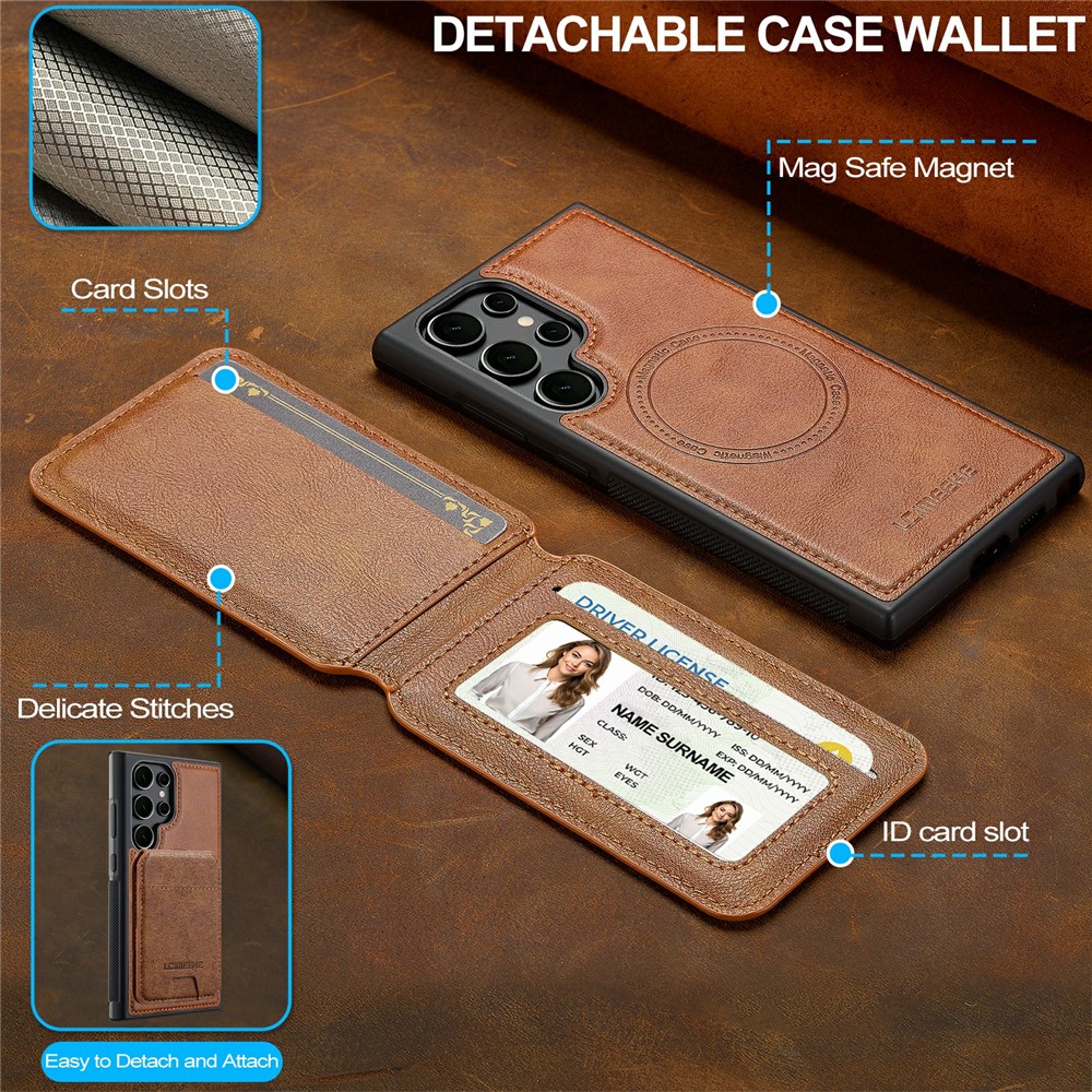 Samsung Galaxy S26 Ultra - LC.IMEEKE Case Leather With Wallet Brown — estuche (foto 4 de 14)