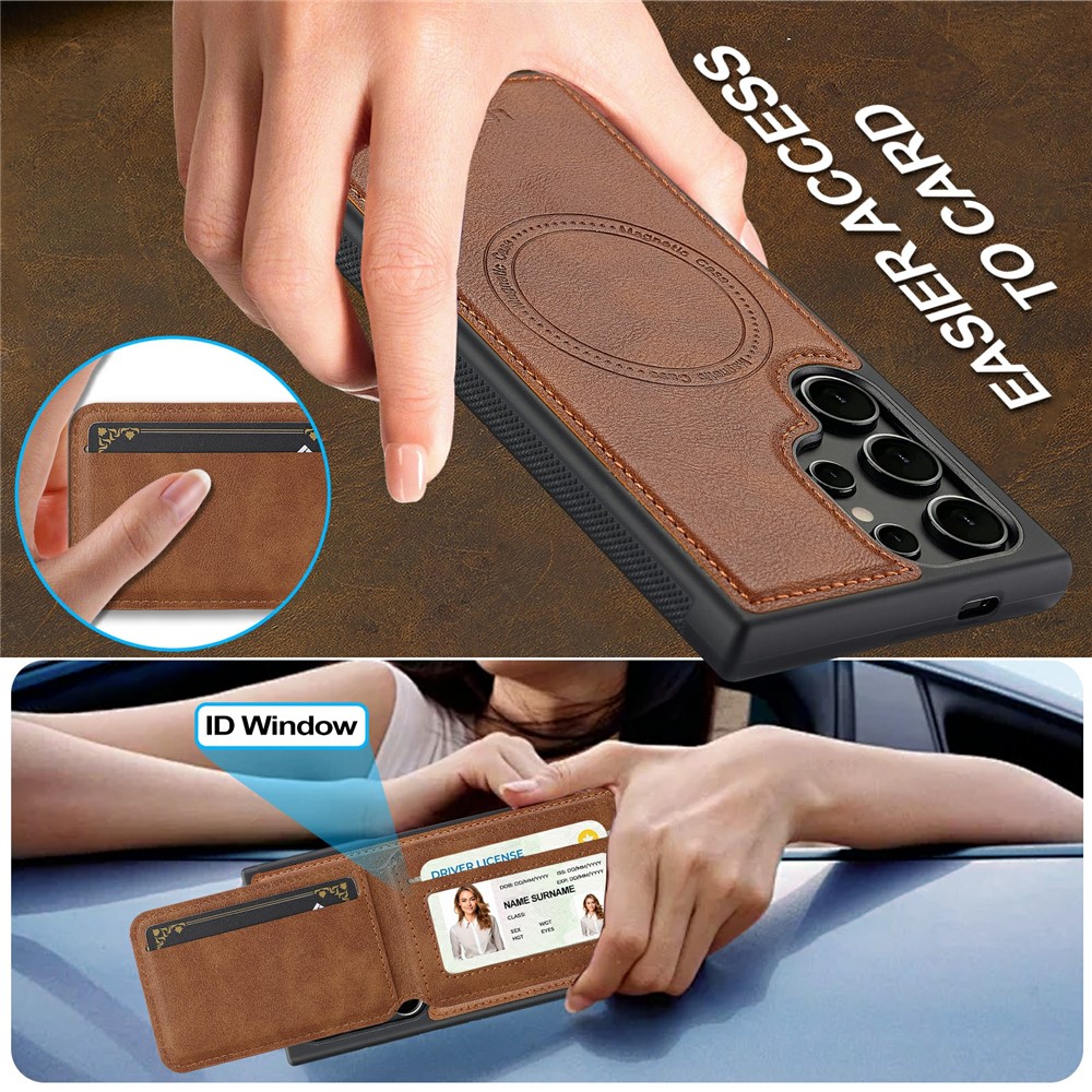 Samsung Galaxy S26 Ultra - LC.IMEEKE Case Leather With Wallet Brown — estuche (foto 11 de 14)