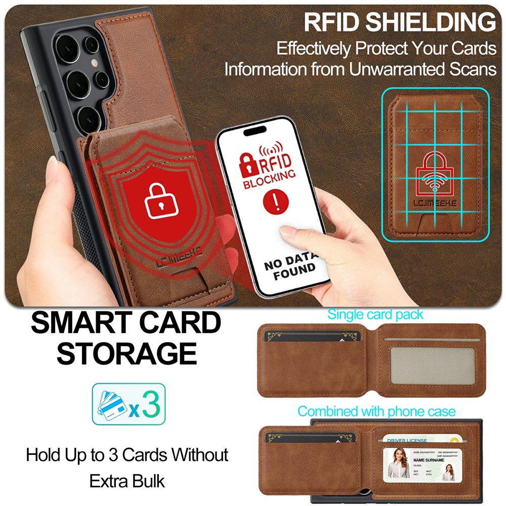 Samsung Galaxy S26 Ultra - LC.IMEEKE Case Leather With Wallet Brown — estuche (foto 12 de 14)