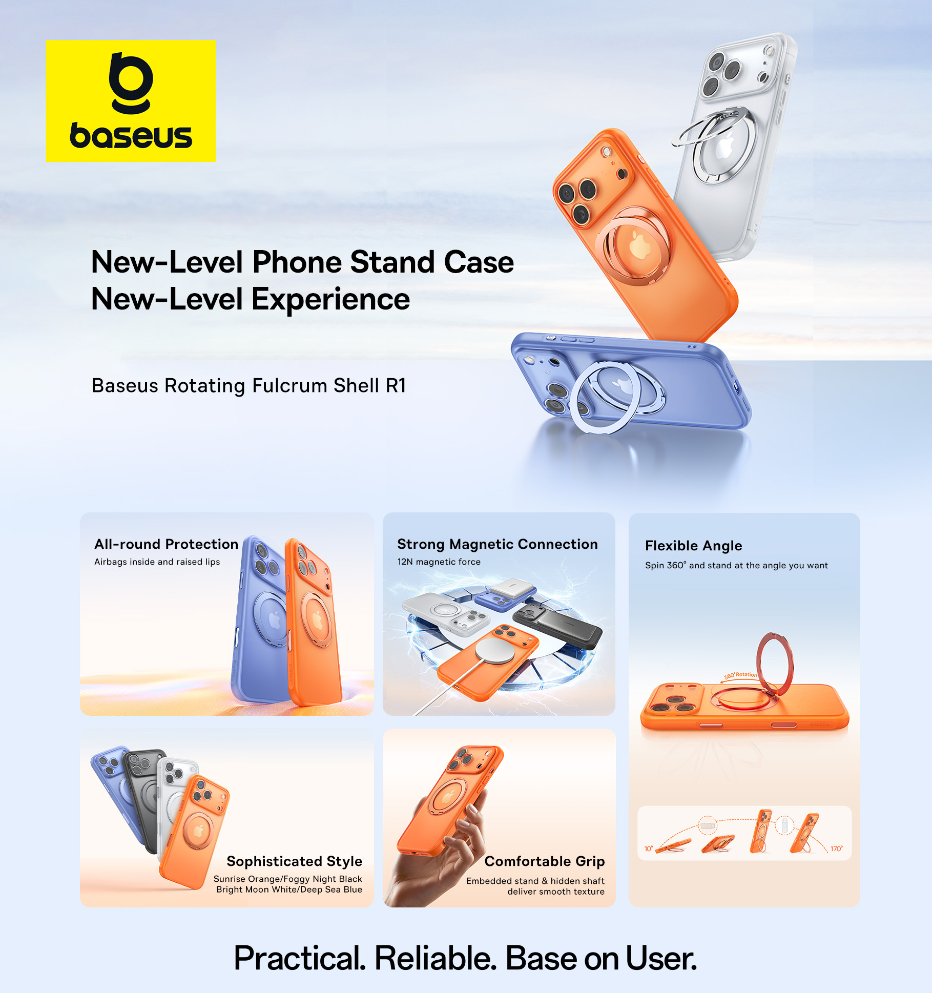iPhone 17 Pro Max - BASEUS Magnetic Case With 360º Stand Moon White — estuche (foto 4 de 4)