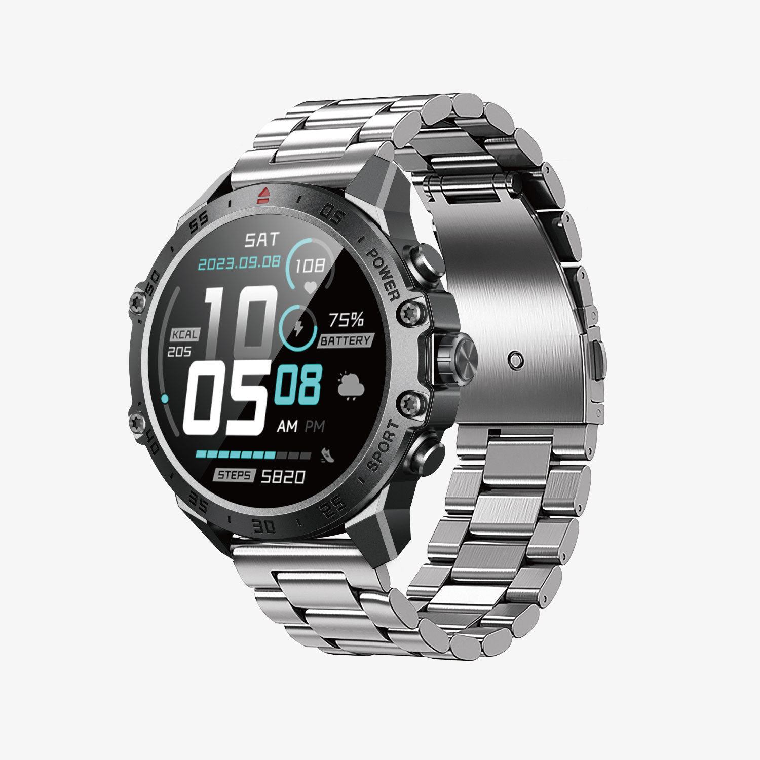 BWOO - Smartwatch WA-08 Silver Band Silver/Black