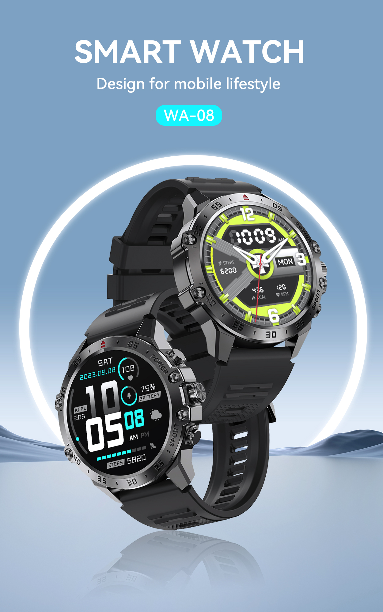 BWOO - Smartwatch WA-08 Silver Band Silver/Black — smartwatch (foto 5 de 13)