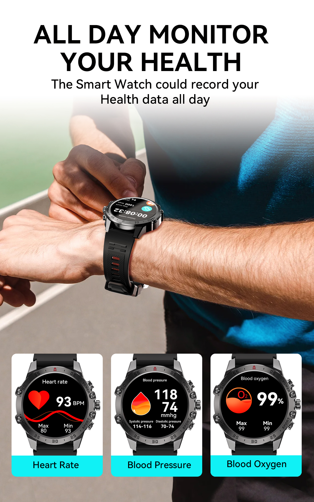 BWOO - Smartwatch WA-08 Silver Band Silver/Black — smartwatch (foto 9 de 13)