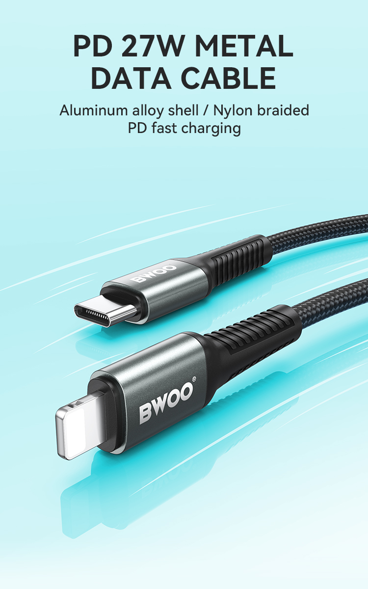 Cable - BWOO Braided Type-C To Lightning Black 27W 3M — cable (foto 2 de 7)
