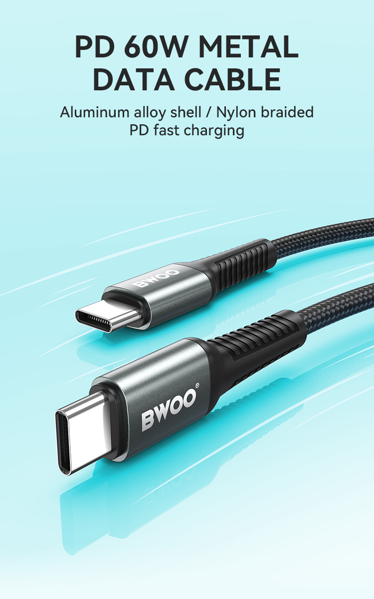 Cable - BWOO Braided Type-C To Type-C Black 60W 3M — cable (foto 2 de 7)