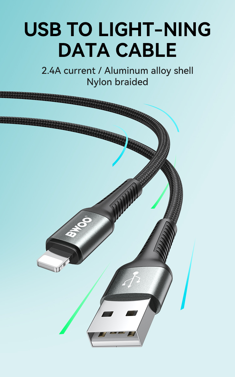 Cable - BWOO Braided USB To Lightning Black 2.4A 2M — cable (foto 2 de 7)