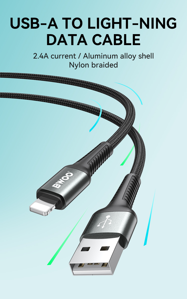 Cable - BWOO Braided USB To Lightning Black 2.4A 3M — cable (foto 2 de 7)
