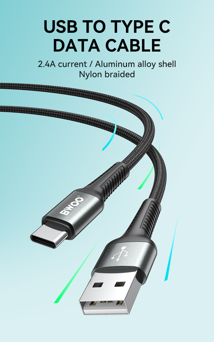 Cable - BWOO Braided USB To Type-C Black 2.4A 2M — cable (foto 2 de 7)