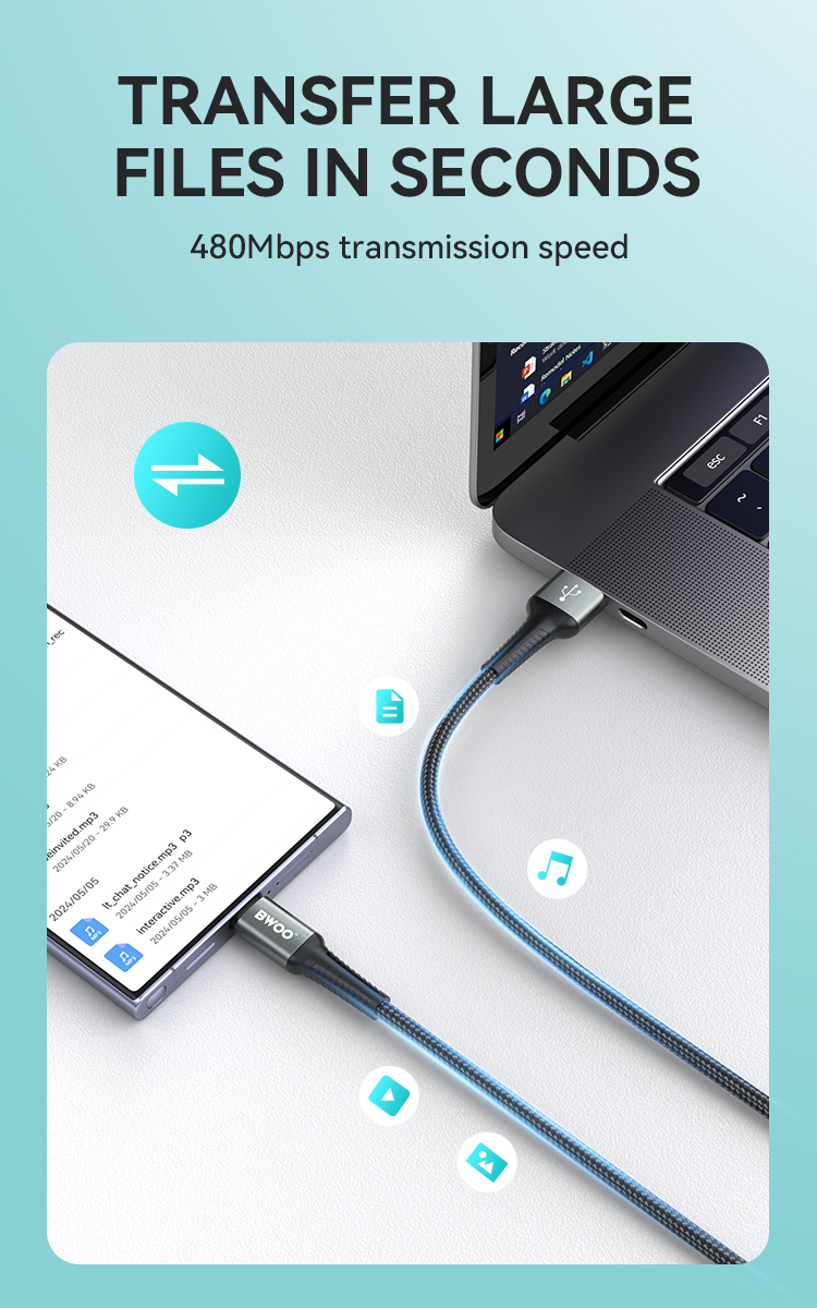 Cable - BWOO Braided USB To Type-C Black 2.4A 2M — cable (foto 6 de 7)