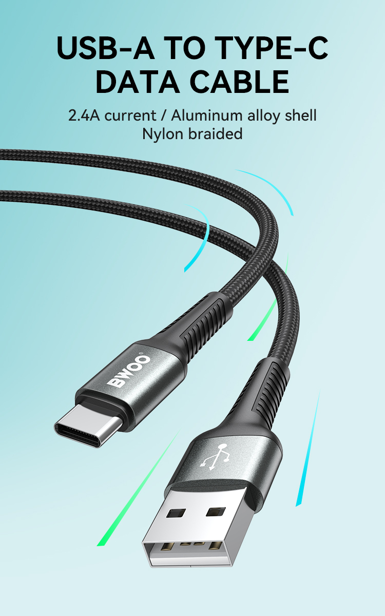 Cable - BWOO Braided USB To Type-C Black 3A 3M — cable (foto 2 de 7)