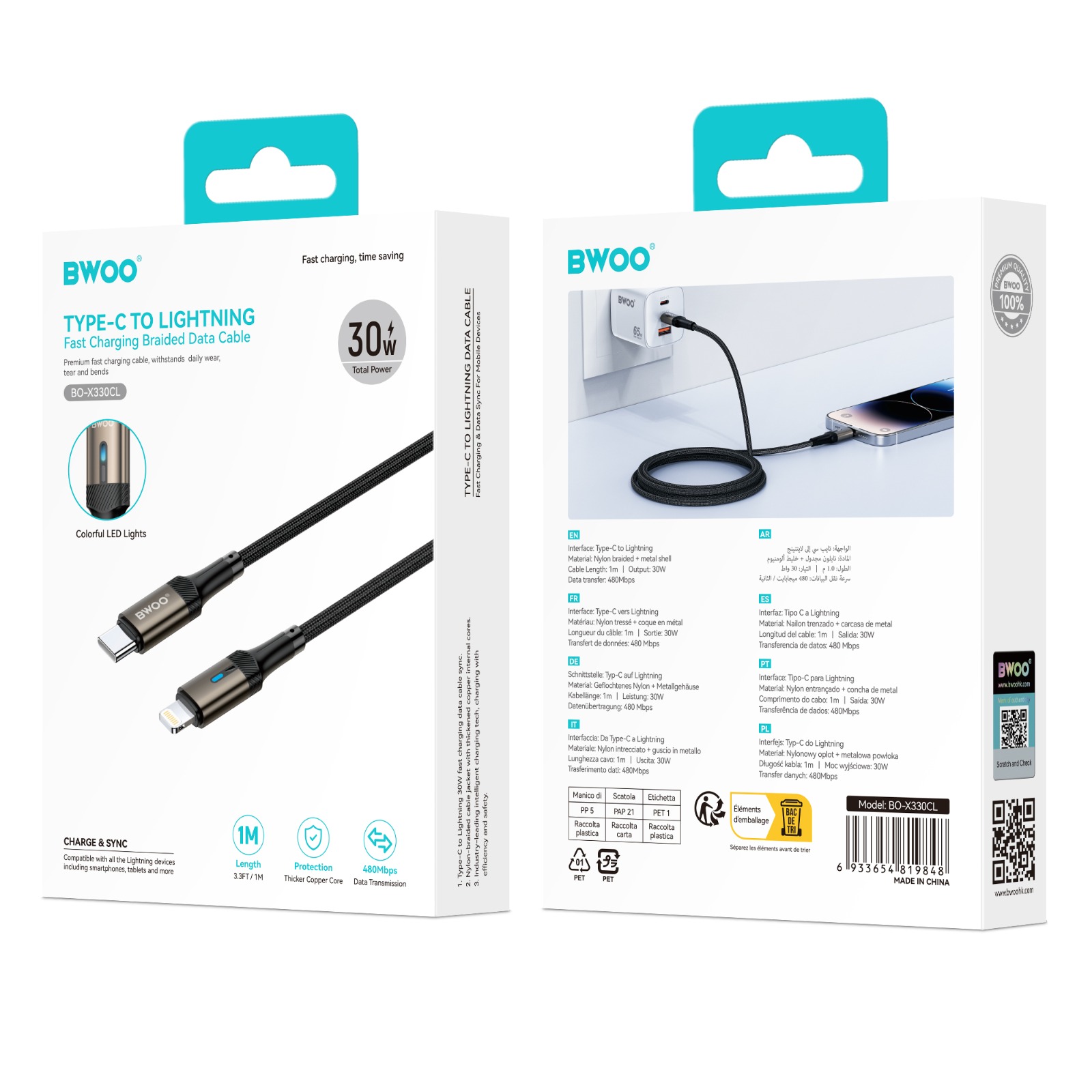 Cable - BWOO Nylon Type-C To Ligthning Black 27W — cable (foto 2 de 2)