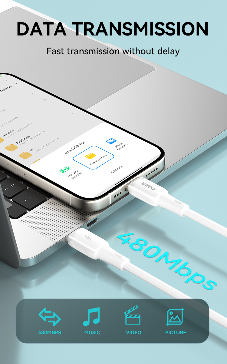 Cable - BWOO Silicone Type-C To Lightning White 27W — cable (foto 4 de 7)