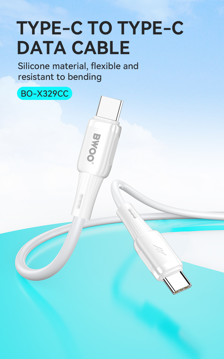 Cable - BWOO Silicone Type-C To Type-C White 65W — cable (foto 2 de 7)