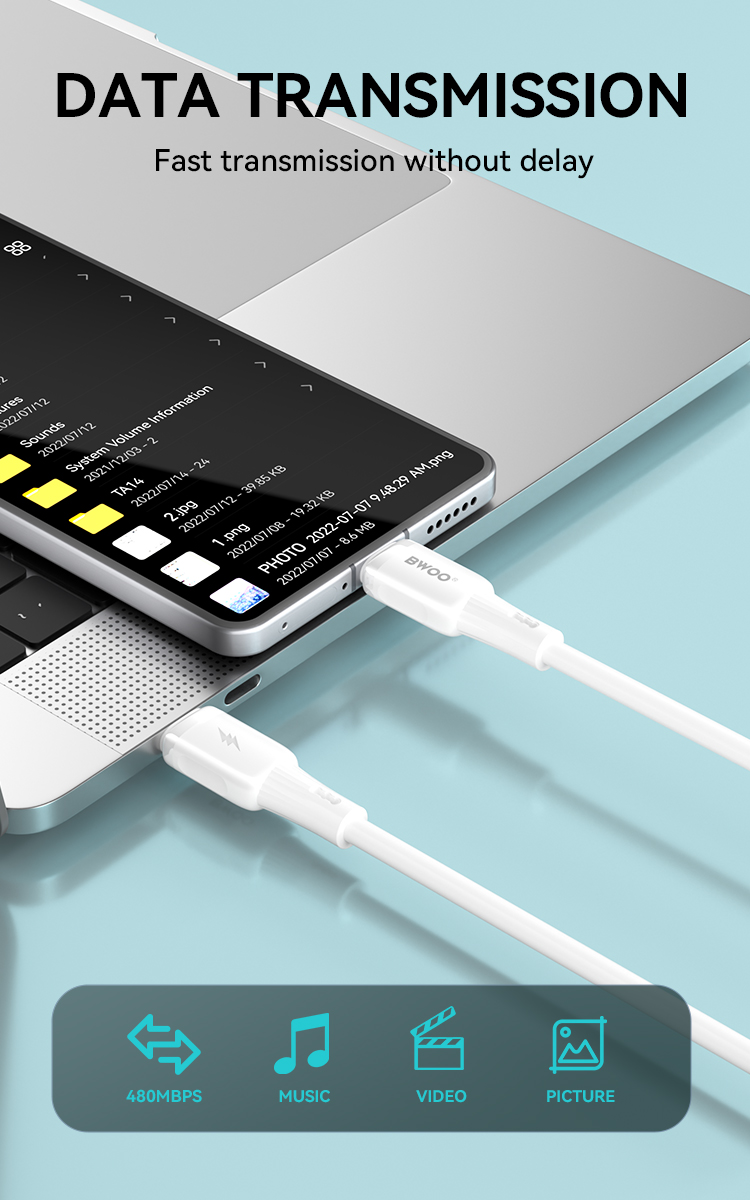 Cable - BWOO Silicone Type-C To Type-C White 65W — cable (foto 4 de 7)
