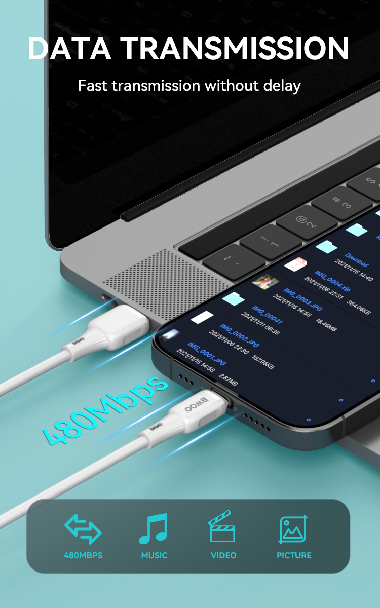 Cable - BWOO Silicone USB To Lightning White 3A — cable (foto 4 de 7)