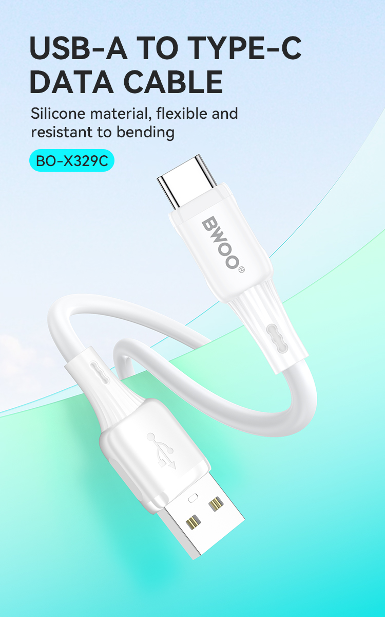 Cable - BWOO Silicone USB To Type-C White 3A — cable (foto 2 de 7)