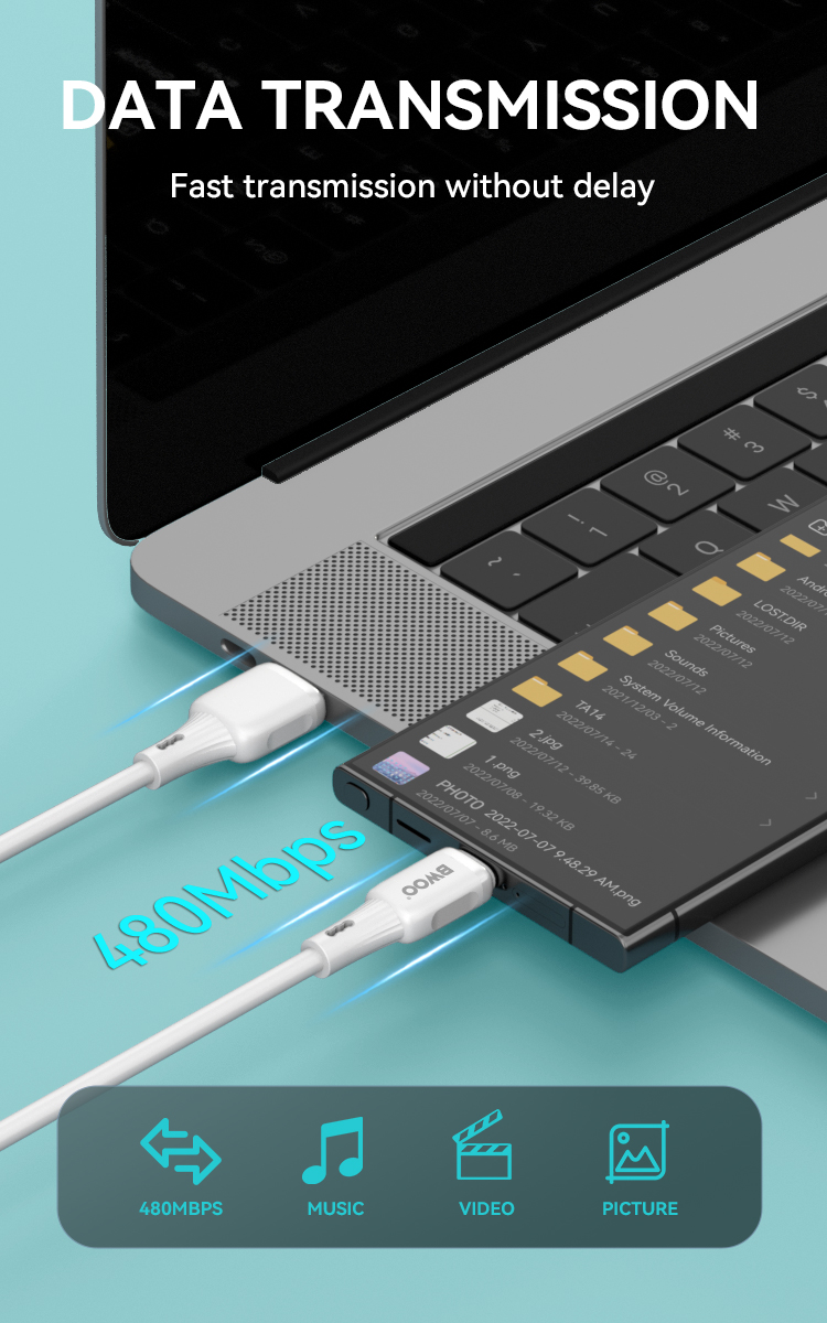 Cable - BWOO Silicone USB To Type-C White 3A — cable (foto 4 de 7)