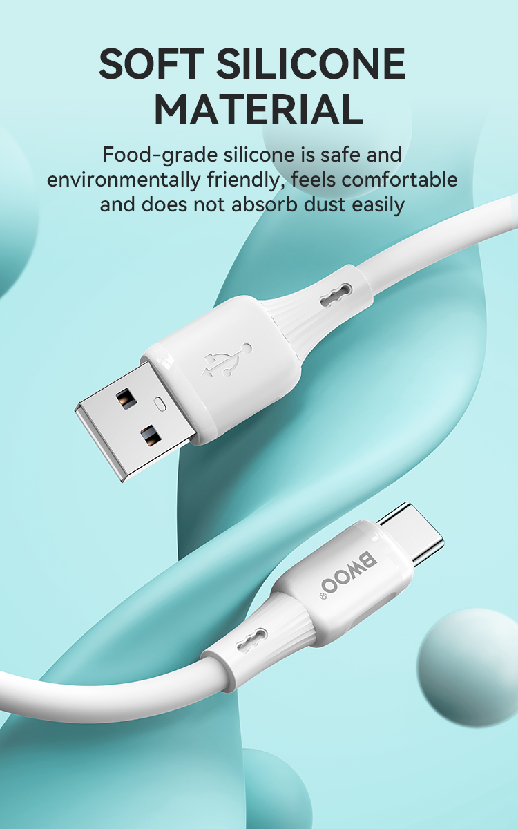 Cable - BWOO Silicone USB To Type-C White 3A — cable (foto 5 de 7)