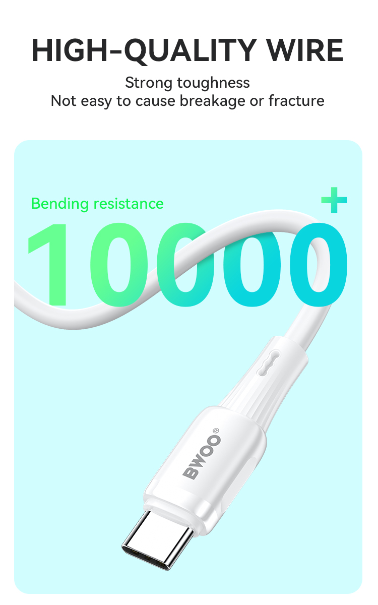 Cable - BWOO Silicone USB To Type-C White 3A — cable (foto 6 de 7)