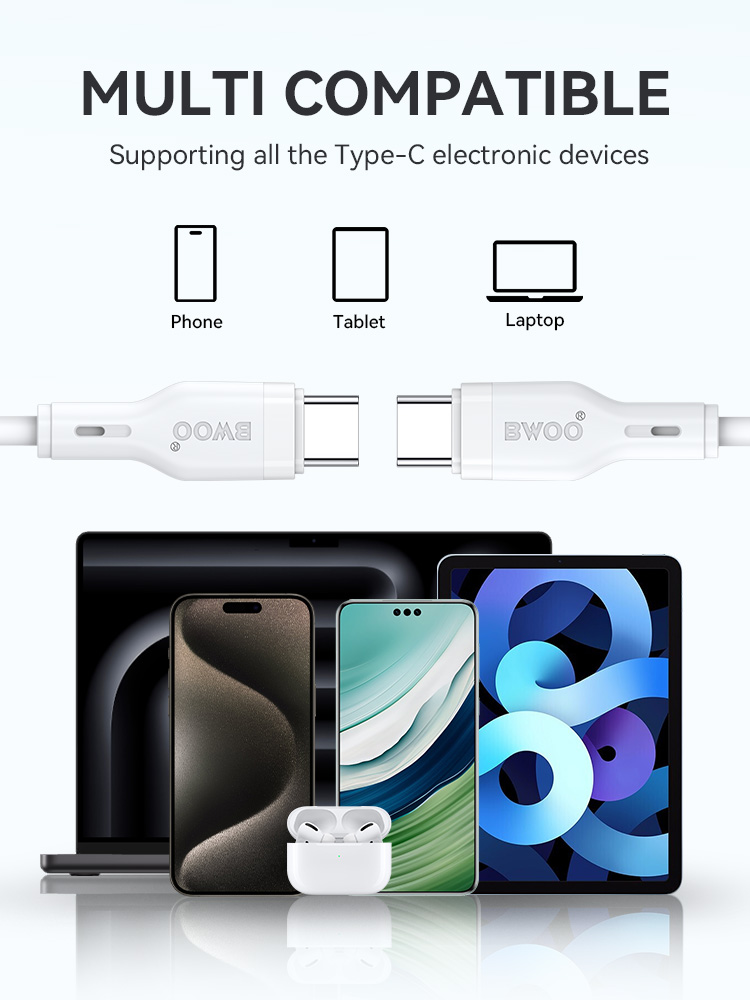 Cable - BWOO Type-C To Type-C TPU White 60W — cable (foto 2 de 5)