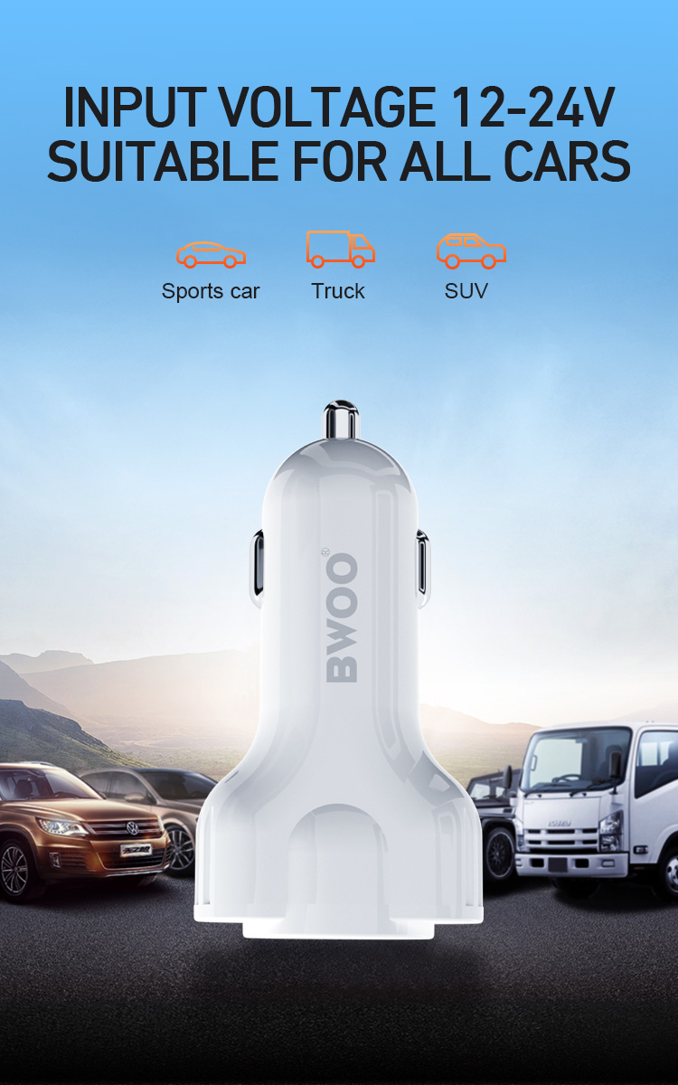 Car Charger - BWOO 2USB With Cable Type-C White — cargador (foto 7 de 7)