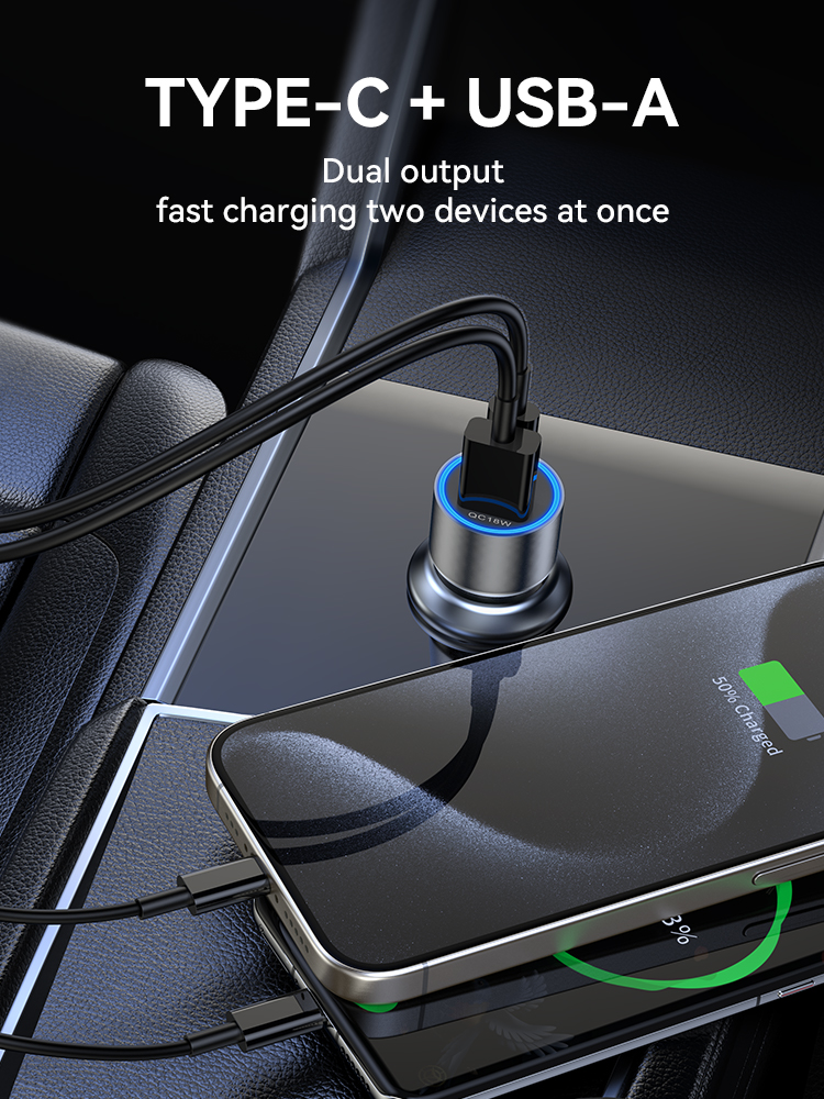 Car Charger - BWOO Aluminium 45W Port 1 USB 1 Type-C — cargador (foto 2 de 7)