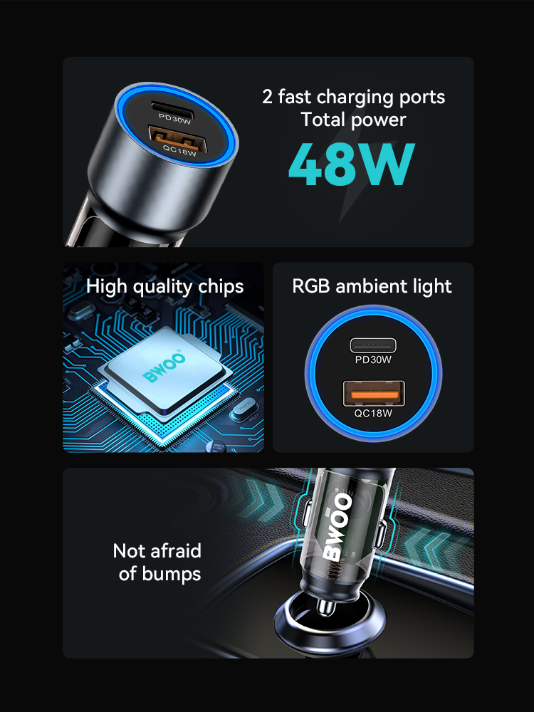 Car Charger - BWOO Aluminium 45W Port 1 USB 1 Type-C — cargador (foto 7 de 7)