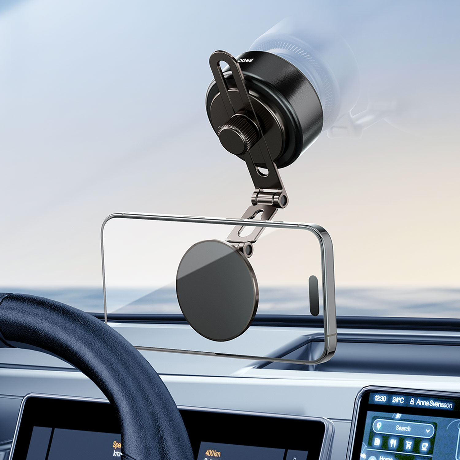 Car Holder - BWOO 360 Rotating Electric Vacuum Magnetic Suction Black — soporte (foto 4 de 9)