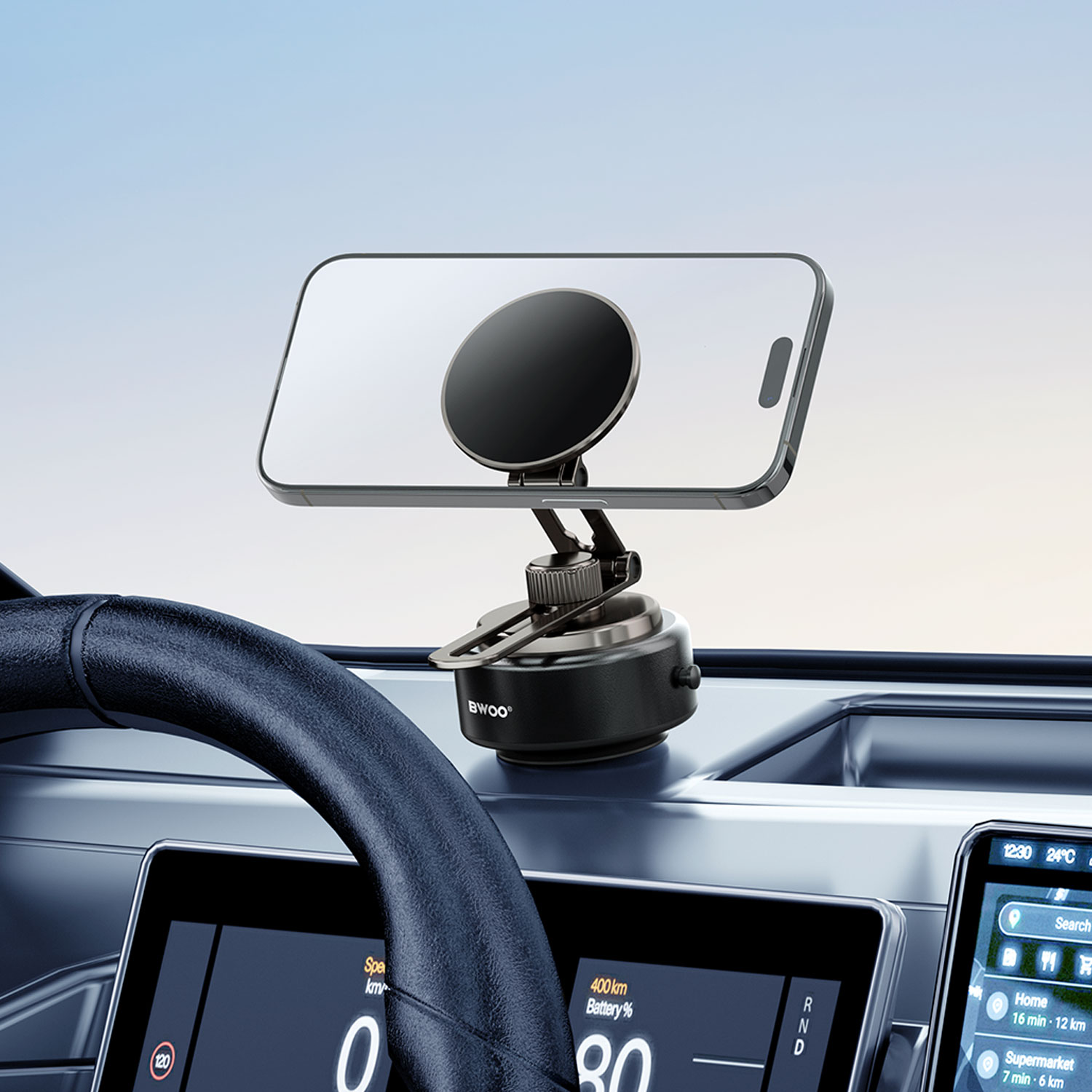 Car Holder - BWOO 360 Rotating Electric Vacuum Magnetic Suction Black — soporte (foto 5 de 9)