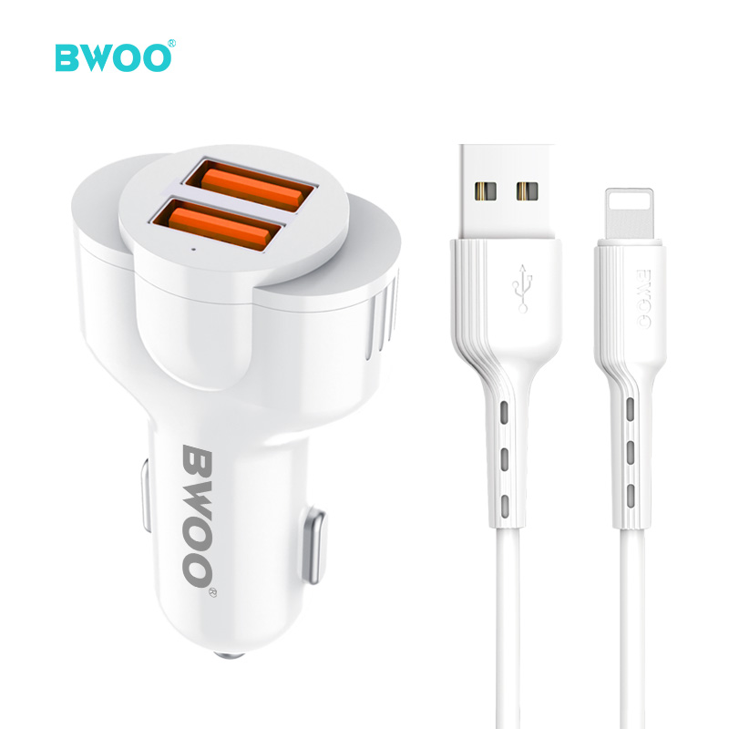 Cargador Auto - BWOO 2USB With Cable Lightning White — cargador (foto 2 de 3)