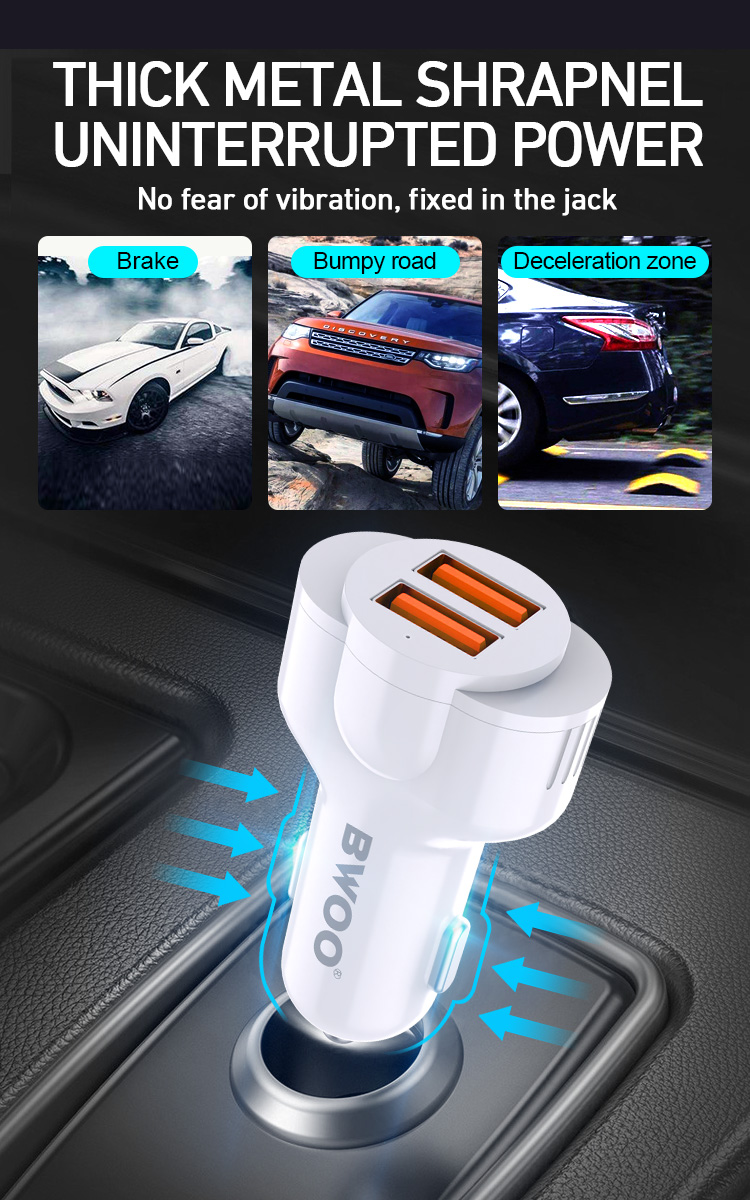 Cargador Auto - BWOO 2USB With Cable Type-C White — cargador (foto 2 de 5)