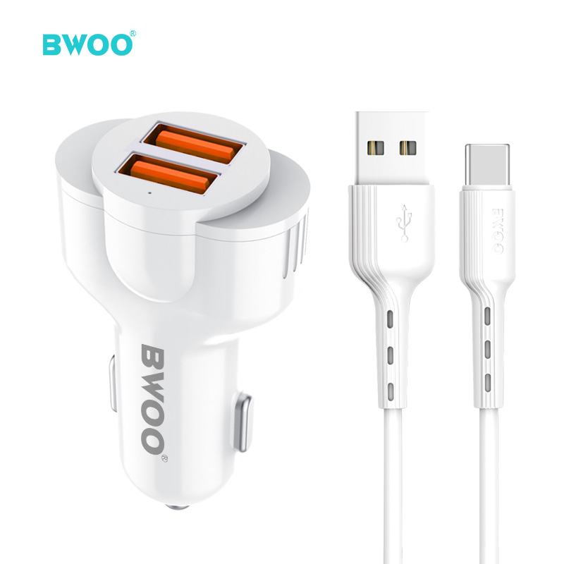 Cargador Auto - BWOO 2USB With Cable Type-C White — cargador (foto 4 de 5)