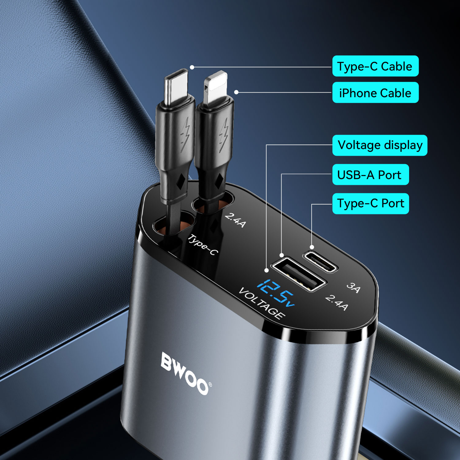 Cargador Auto - BWOO 4 In 1 120W Black
