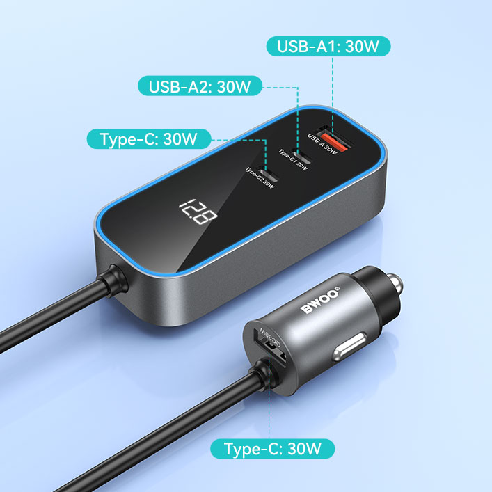 Cargador Auto - BWOO Multi-Port 120W Black — cargador (foto 2 de 6)