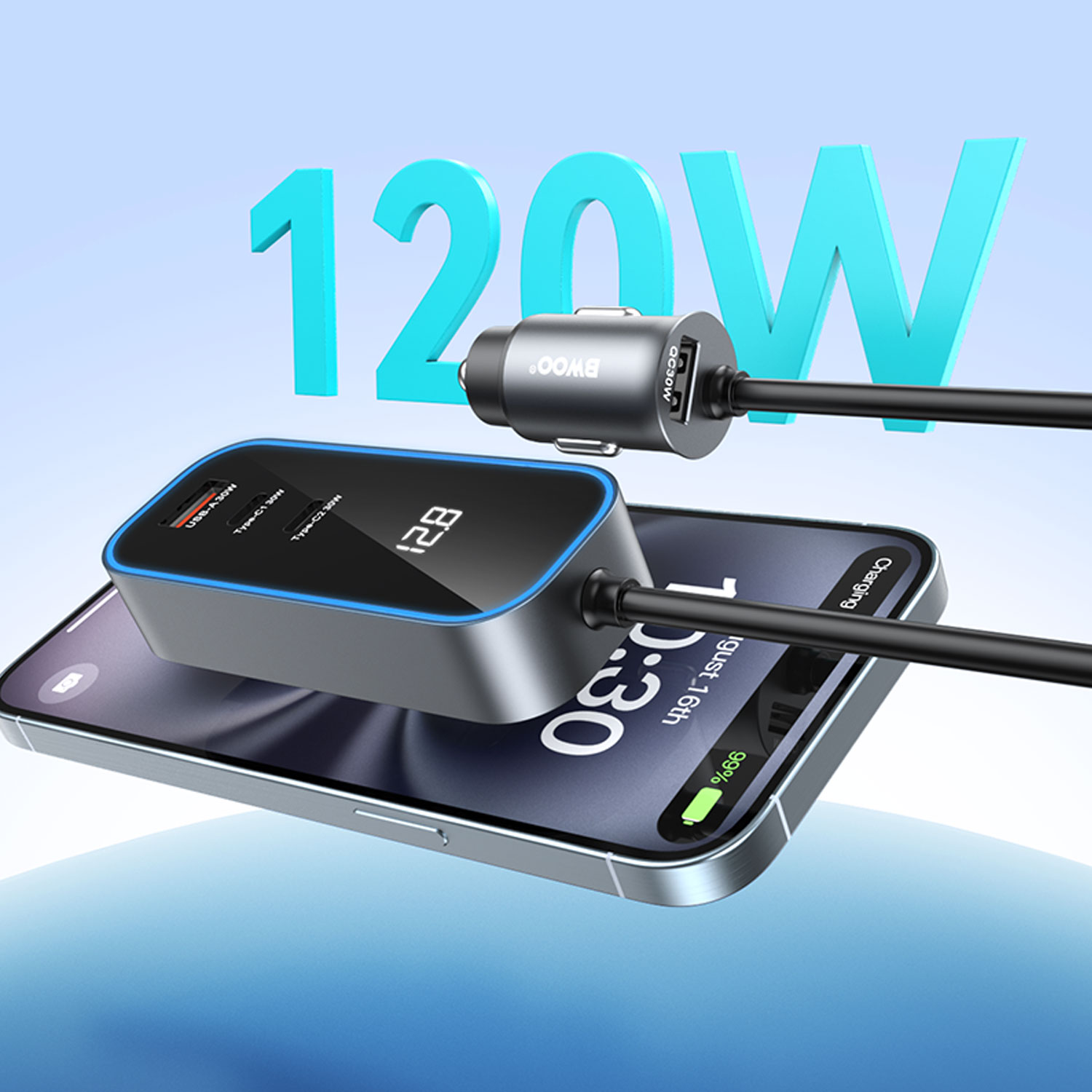 Cargador Auto - BWOO Multi-Port 120W Black — cargador (foto 3 de 6)