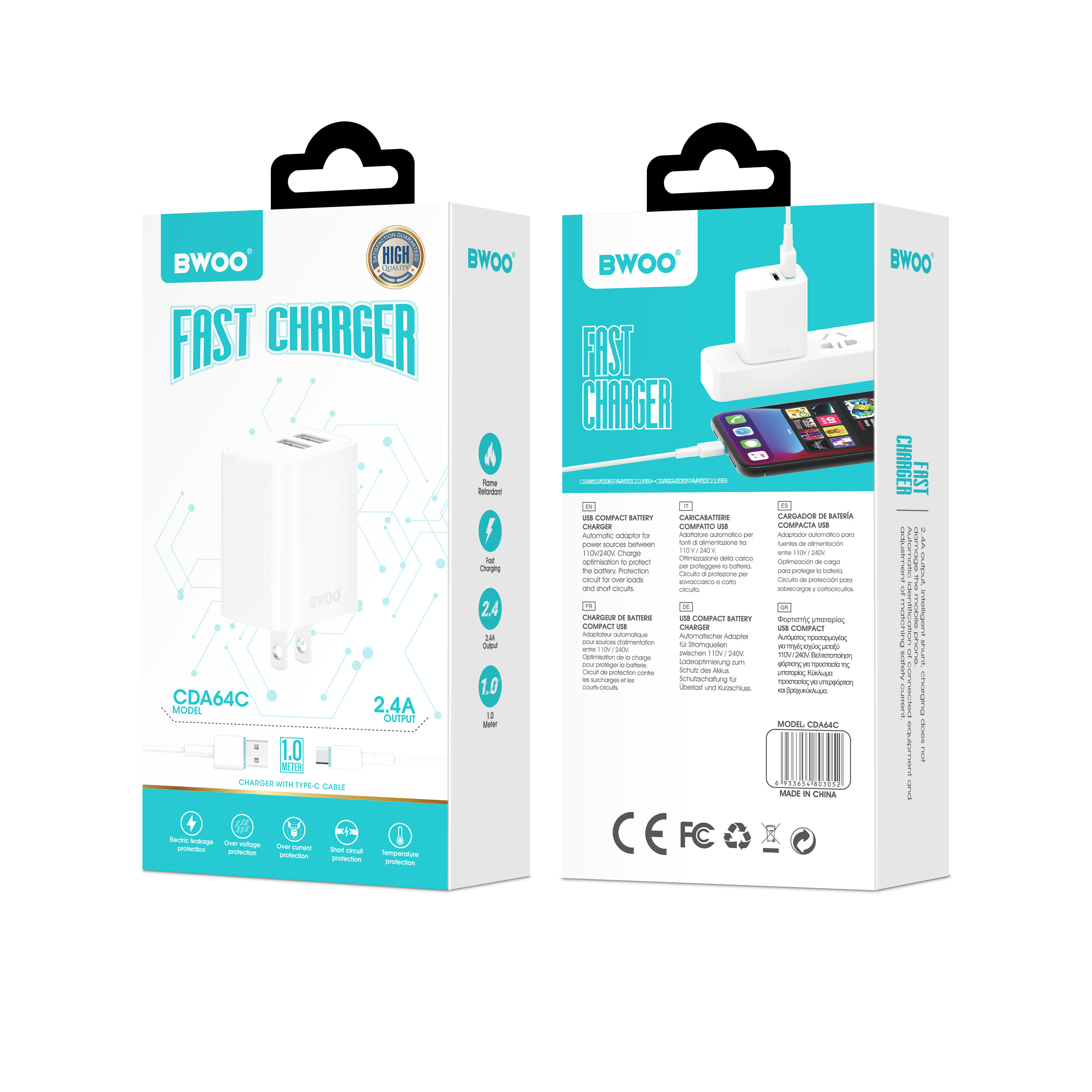 Cargador - BWOO 2USB With Cable Type-C White