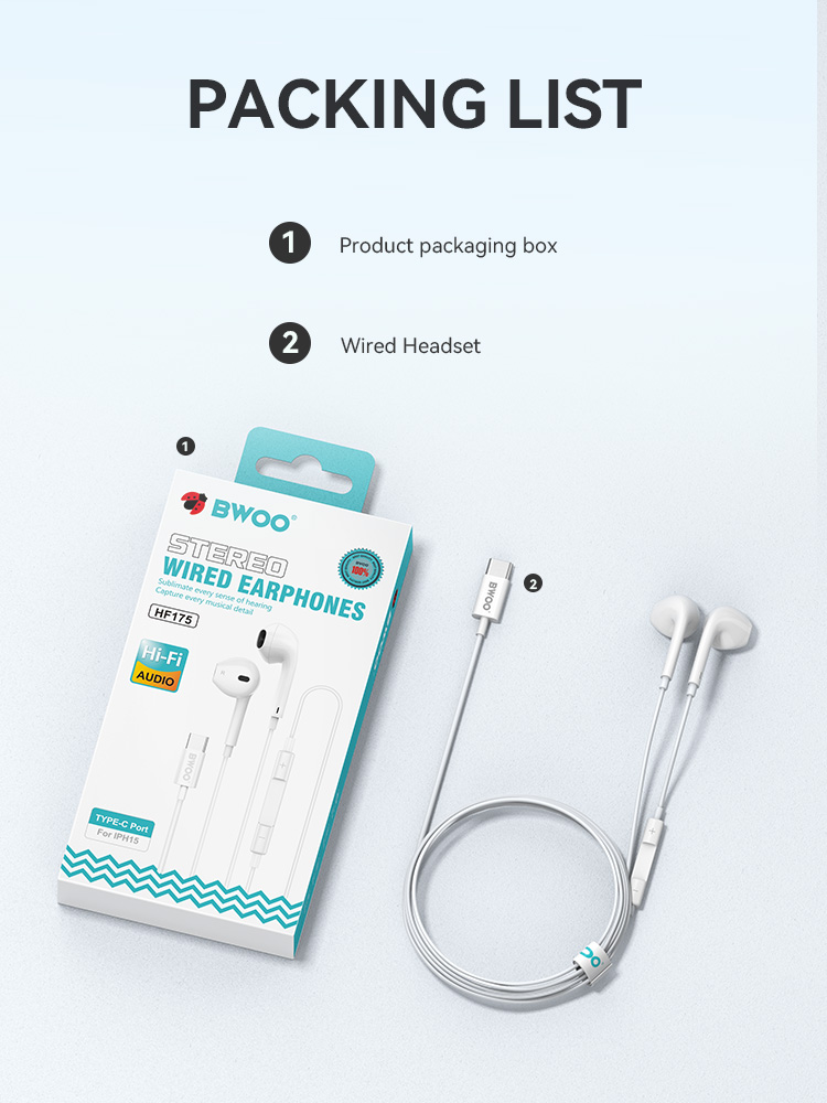 Earphones - BWOO HF175 Type-C White — audífonos (foto 3 de 4)
