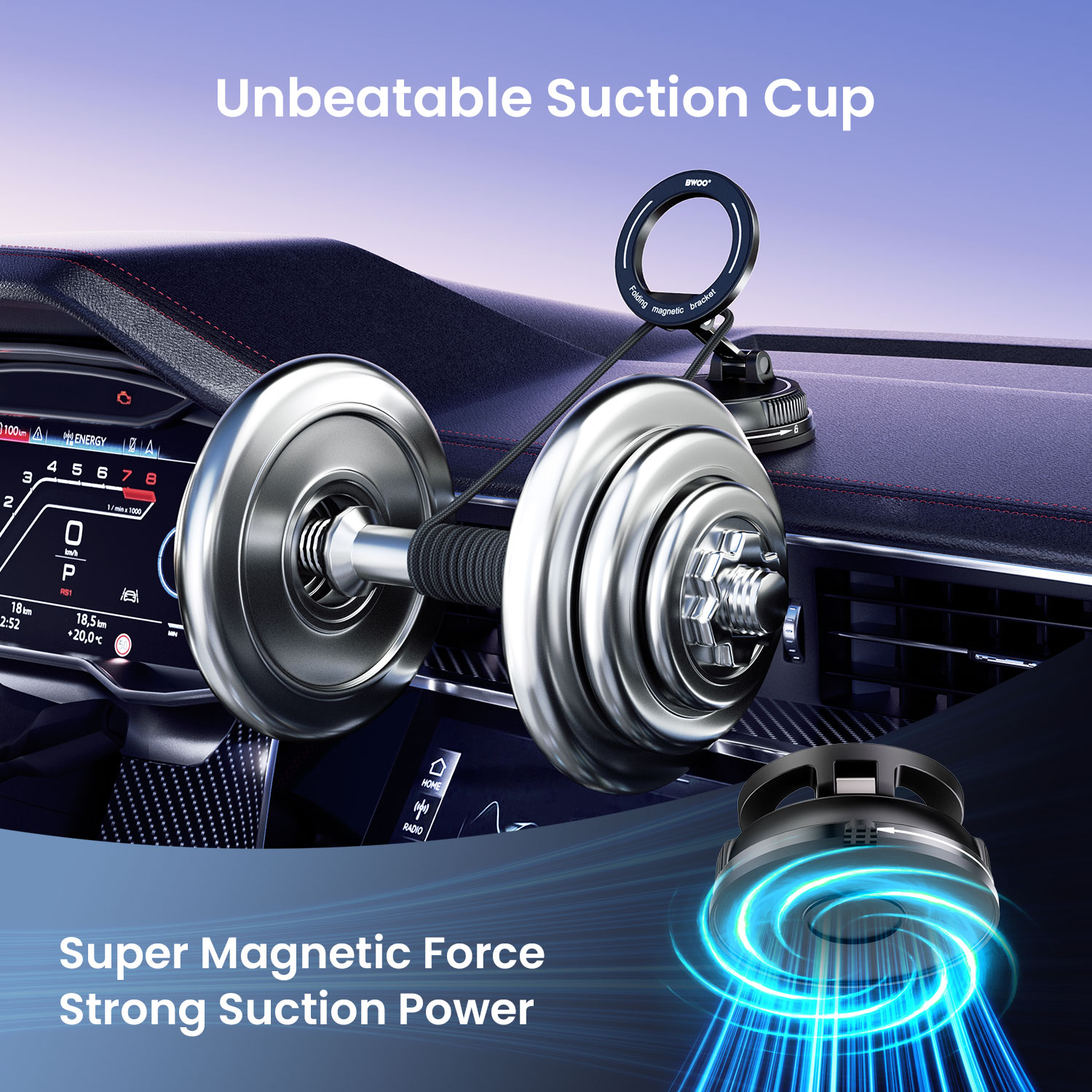 Vacuum Suction - BWOO Car Holder Removable Black — soporte (foto 4 de 7)