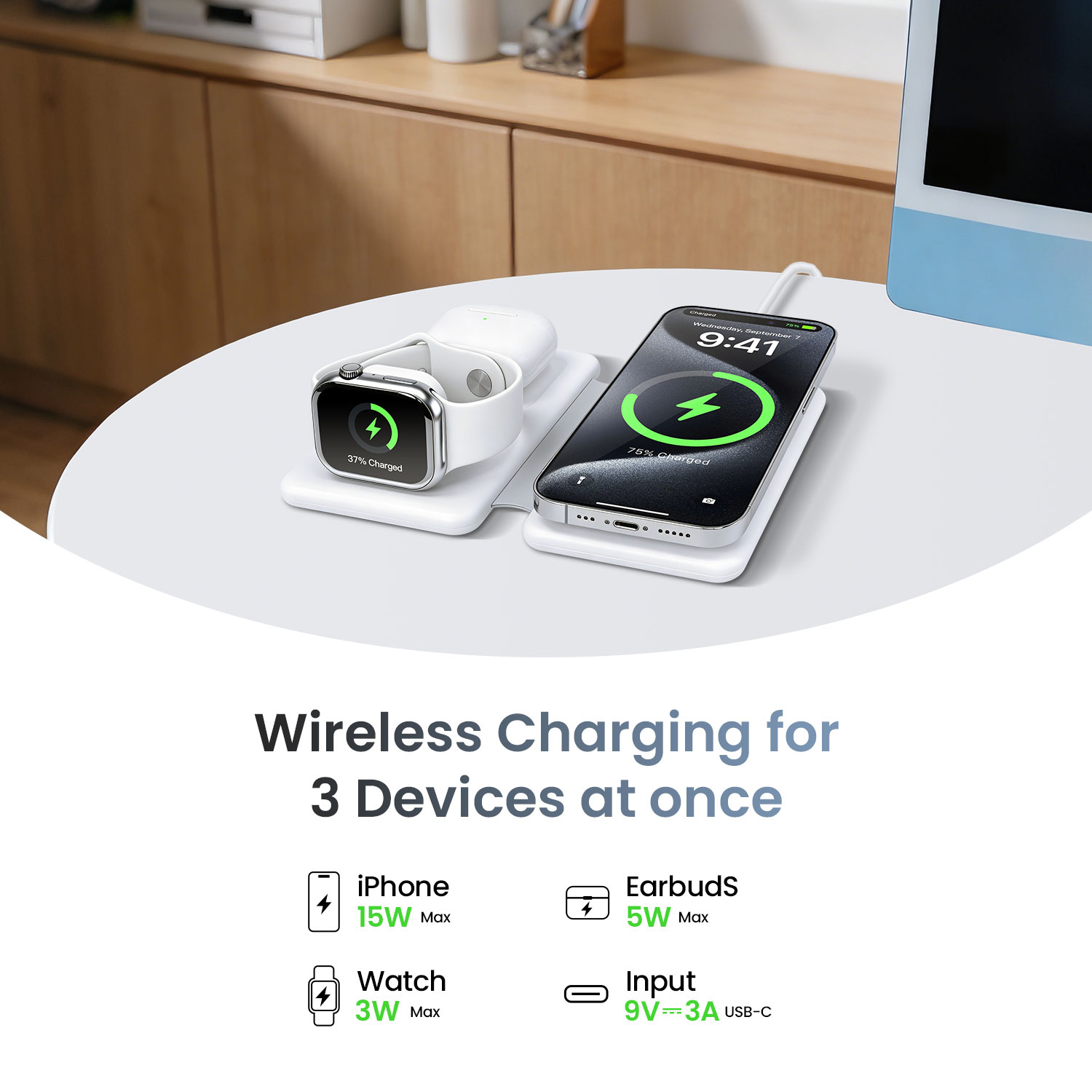 Wireless Charger - BWOO 3 In 1 Compact White — cargador (foto 6 de 7)