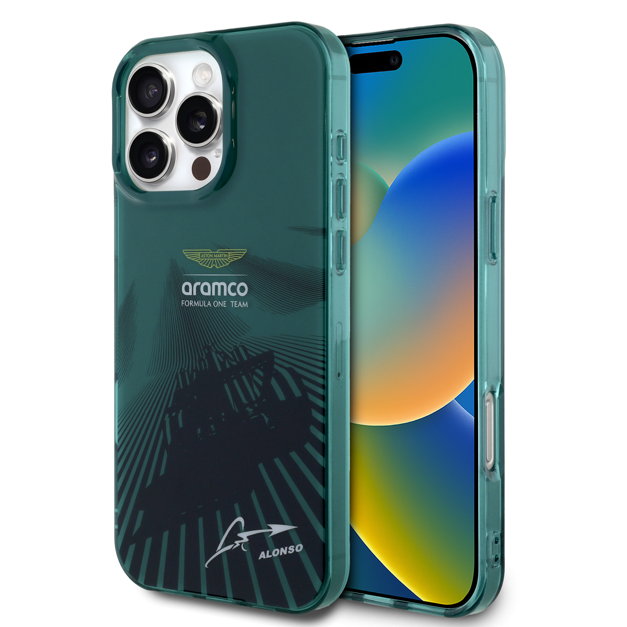 iPhone 16 Pro - ASTON MARTIN F1 IML Alonso Signature F1 Car Green — estuche (foto 2 de 8)