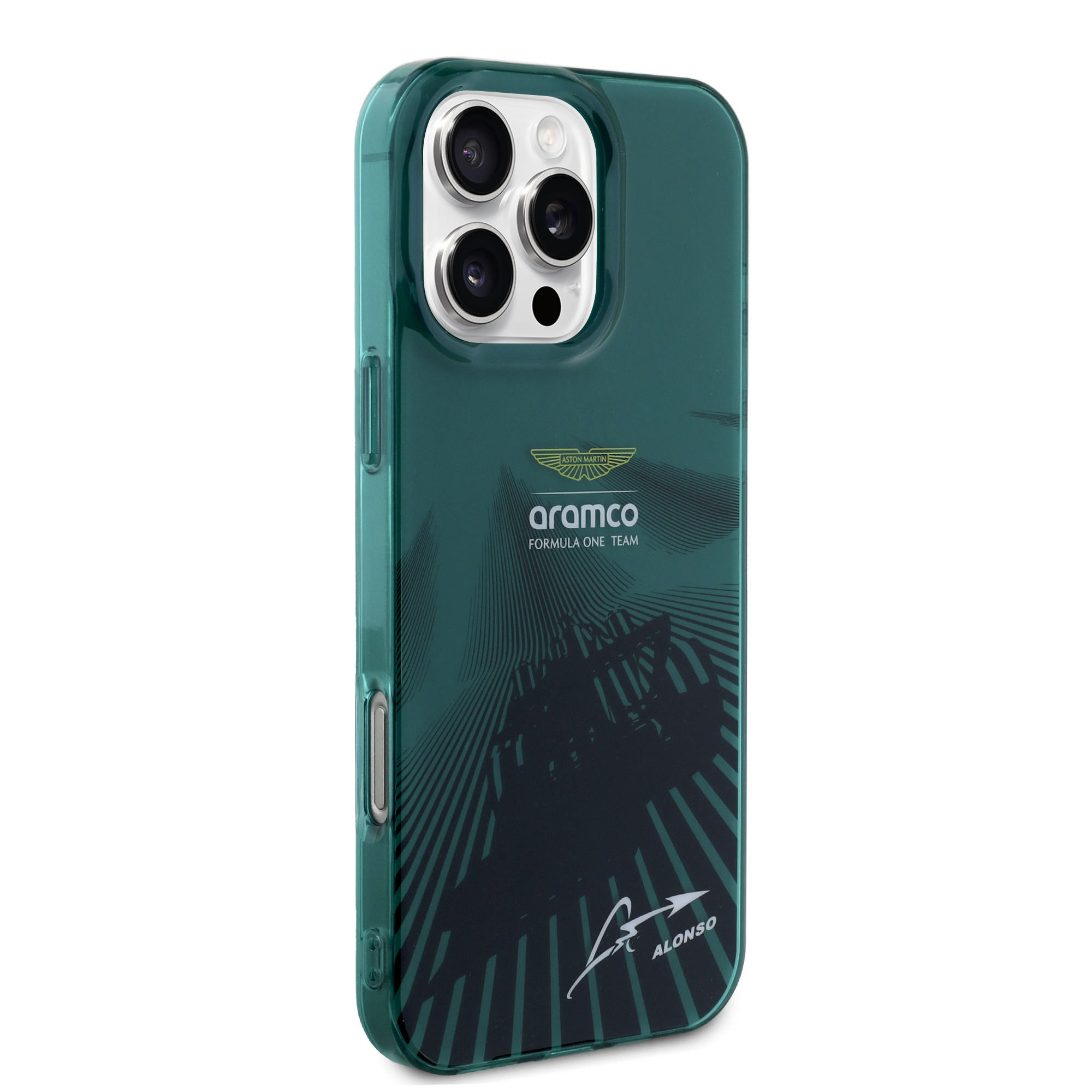 iPhone 16 Pro Max - ASTON MARTIN Alonso Signature F1 Car Green — estuche (foto 4 de 8)