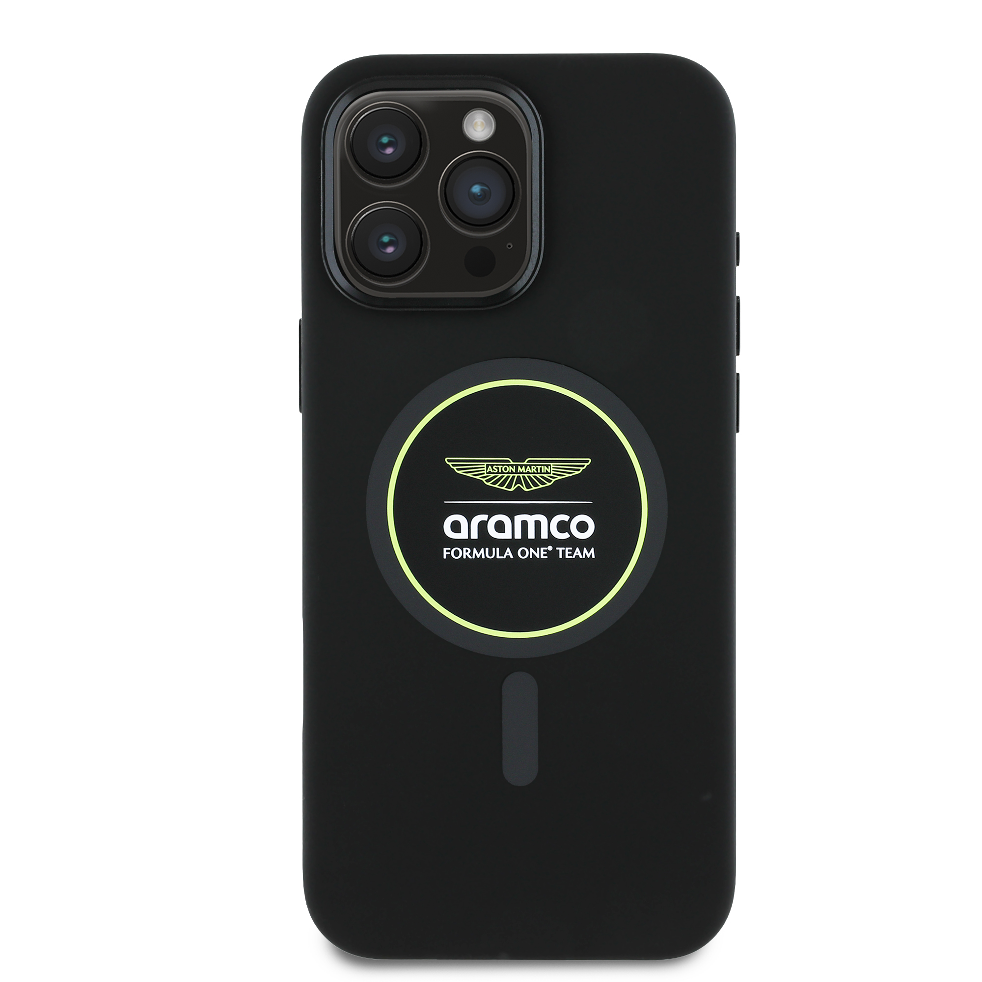 iPhone 16 Pro Max - ASTON MARTIN F1 Silicone Yellow Circle Black