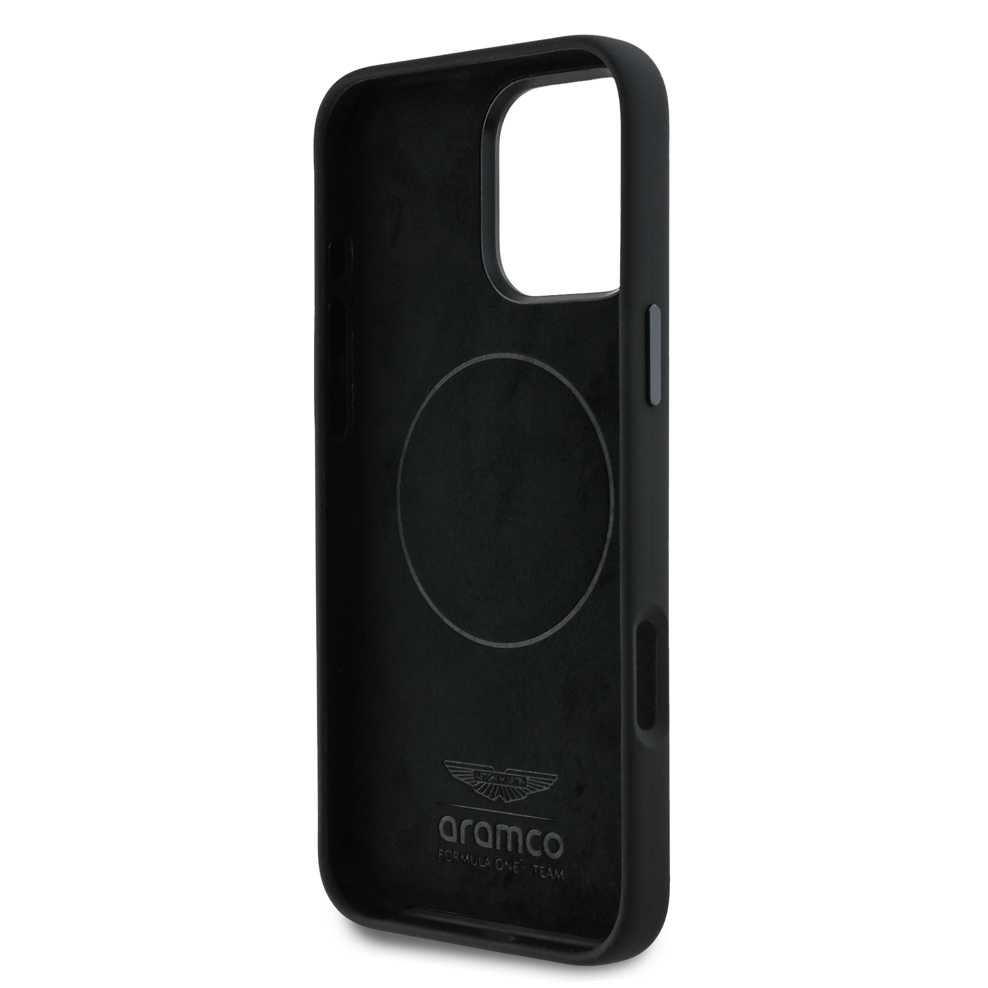 iPhone 16 Pro Max - ASTON MARTIN F1 Silicone Yellow Circle Black — estuche (foto 7 de 8)
