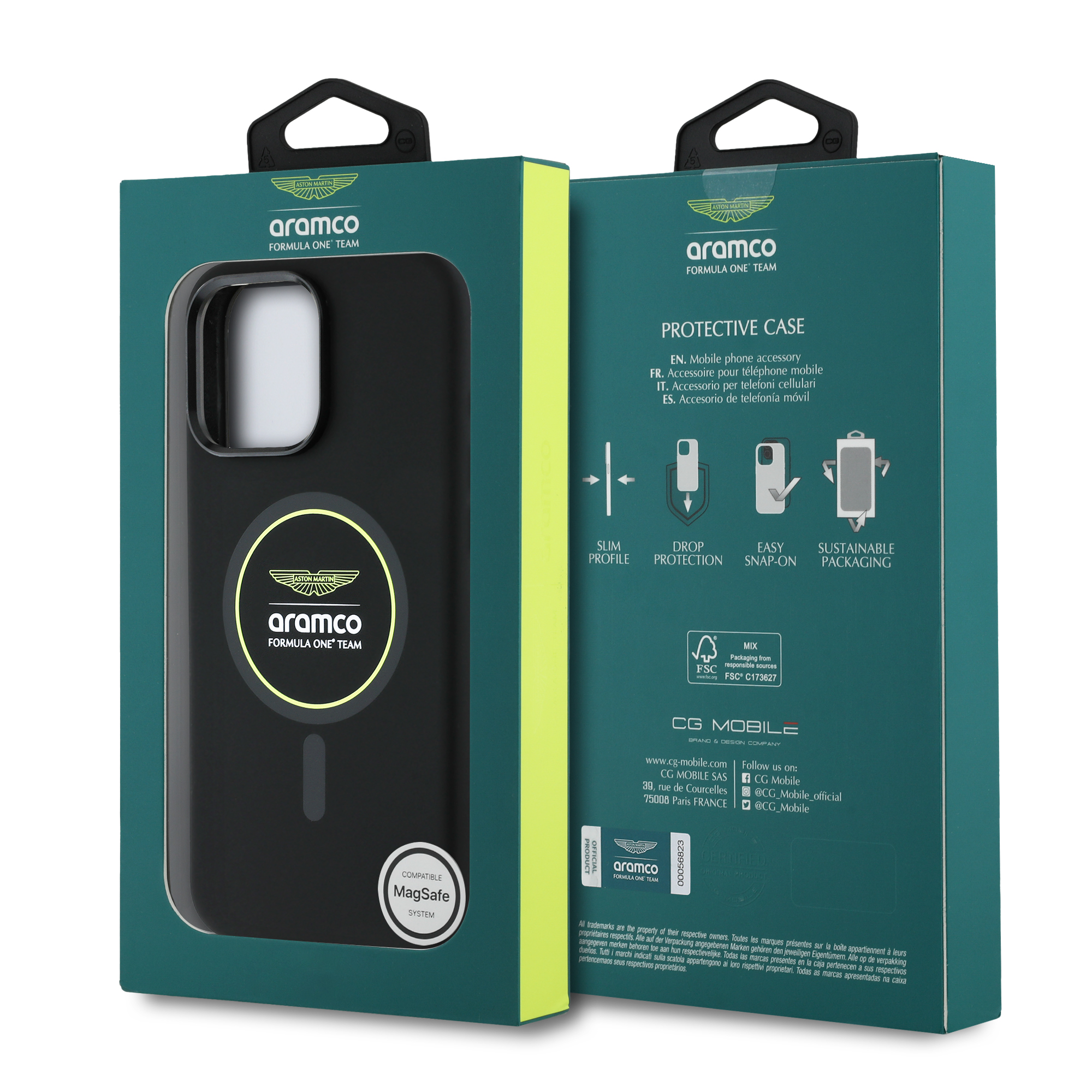 iPhone 16 Pro Max - ASTON MARTIN F1 Silicone Yellow Circle Black — estuche (foto 8 de 8)