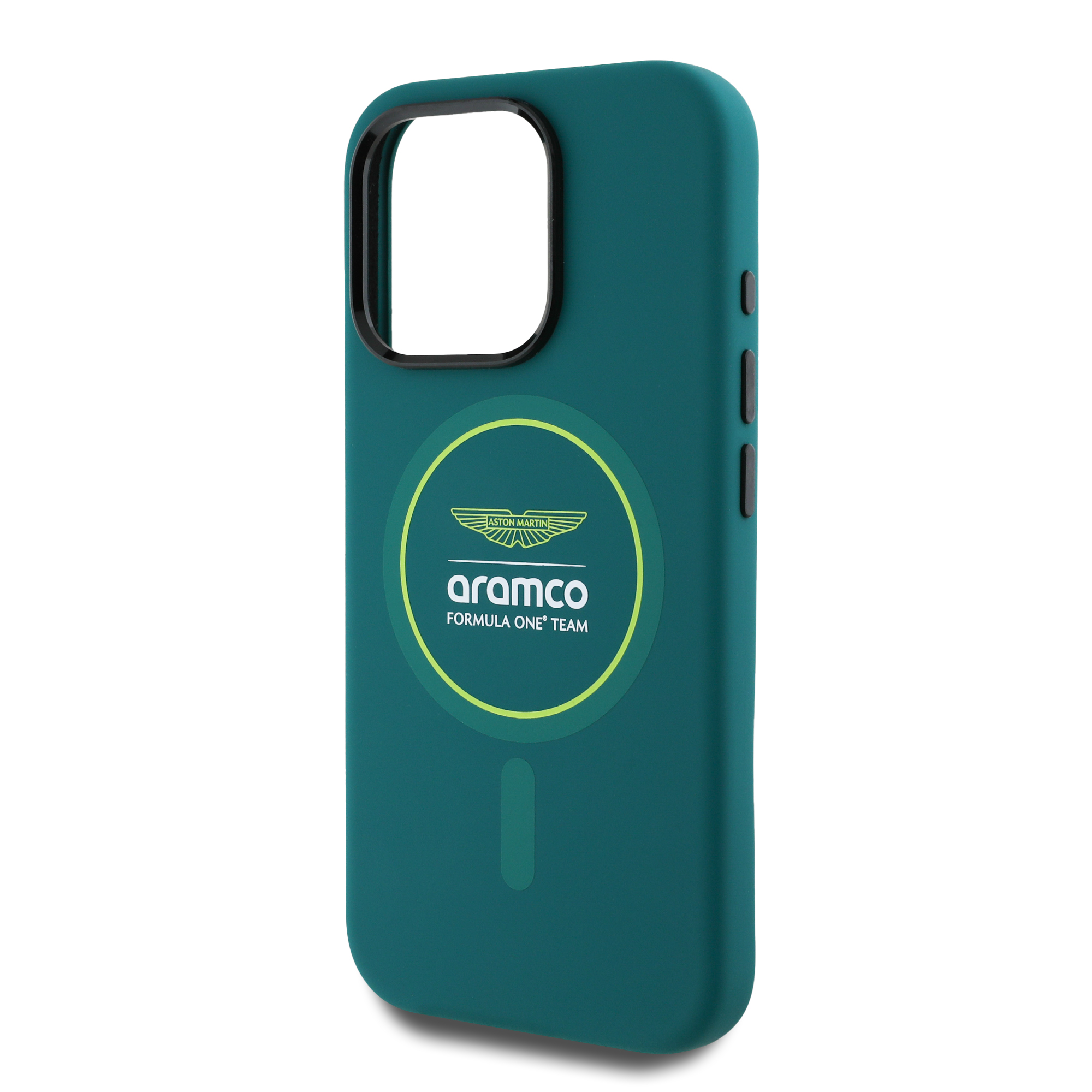 iPhone 16 Pro Max - ASTON MARTIN F1 Silicone Yellow Circle Green — estuche (foto 6 de 8)