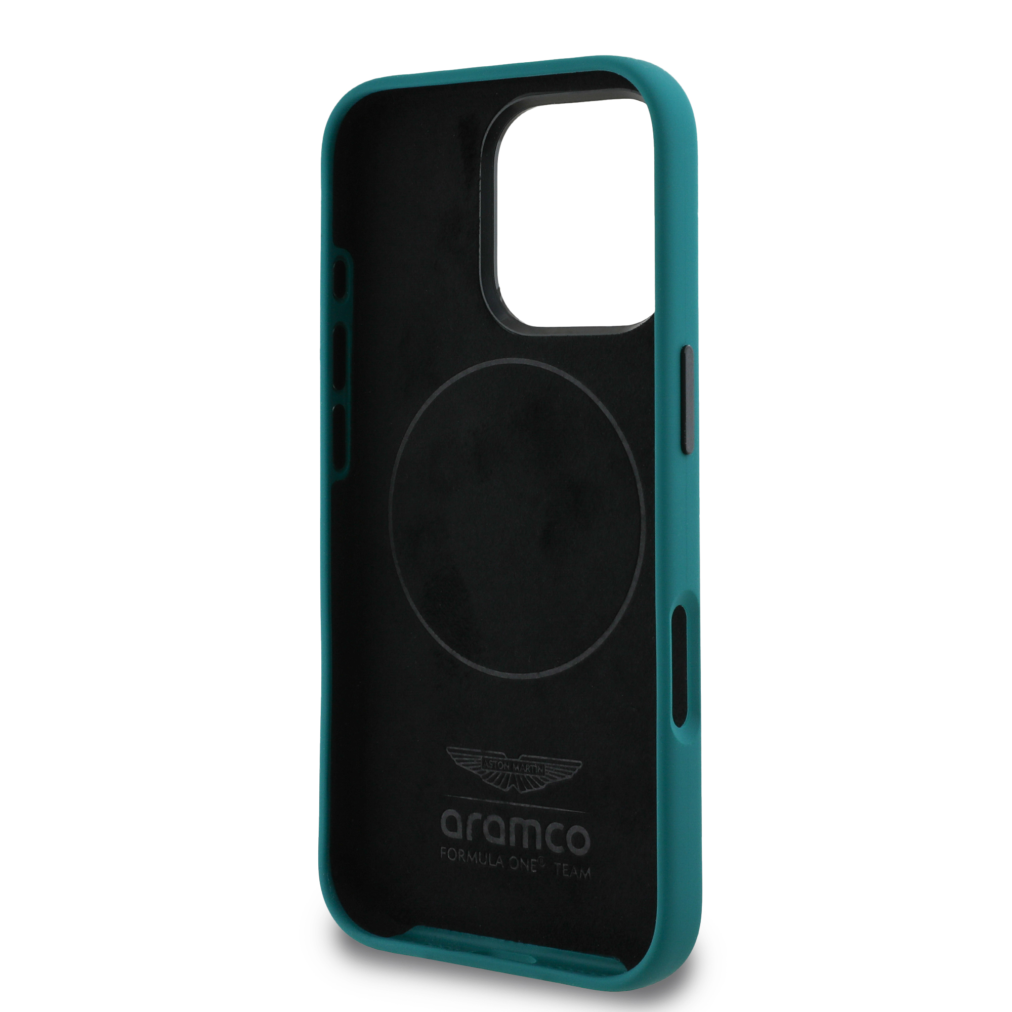 iPhone 16 Pro Max - ASTON MARTIN F1 Silicone Yellow Circle Green — estuche (foto 7 de 8)