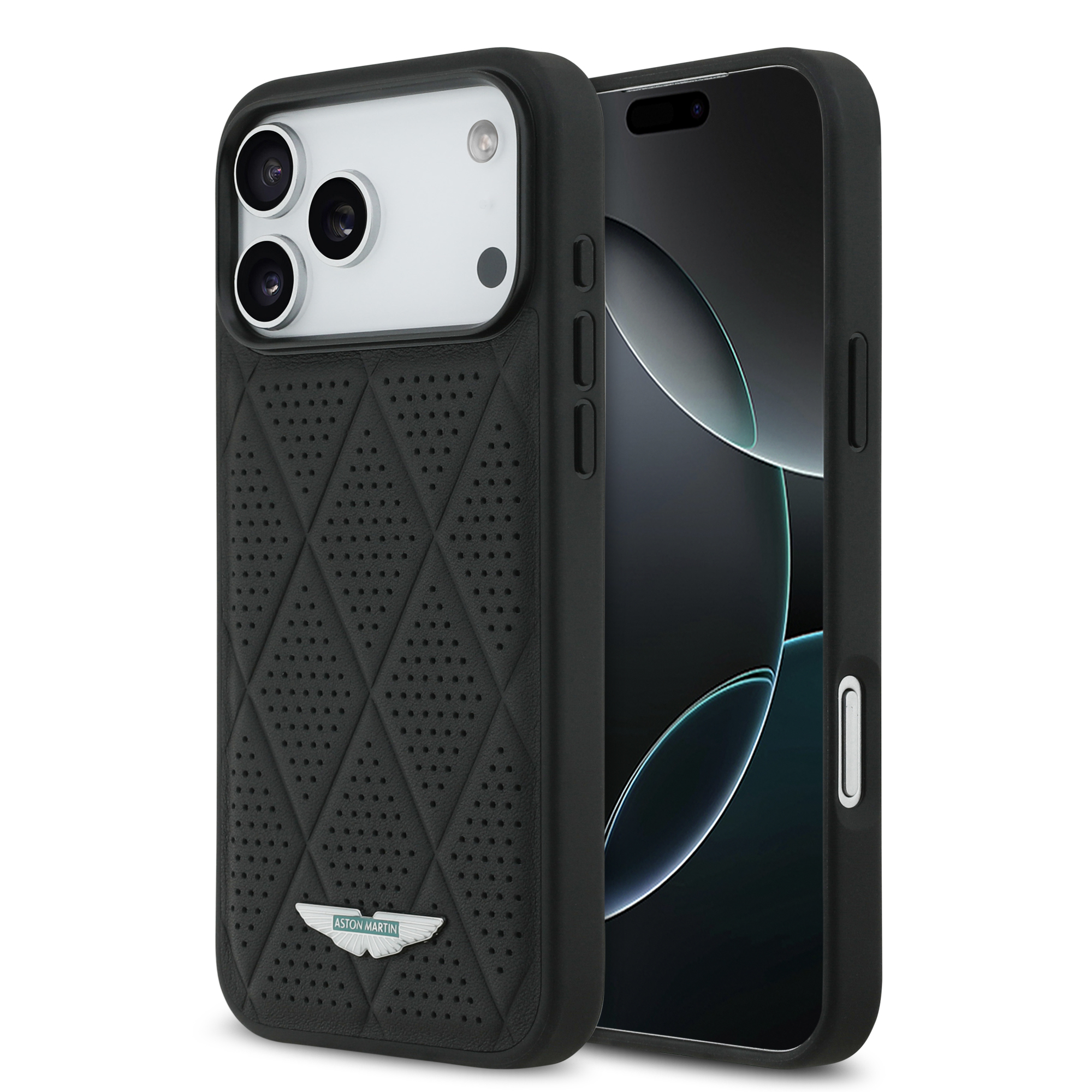 iPhone 17 Pro Max - ASTON MARTIN Leather Quilted Diamonds Black — estuche (foto 2 de 8)